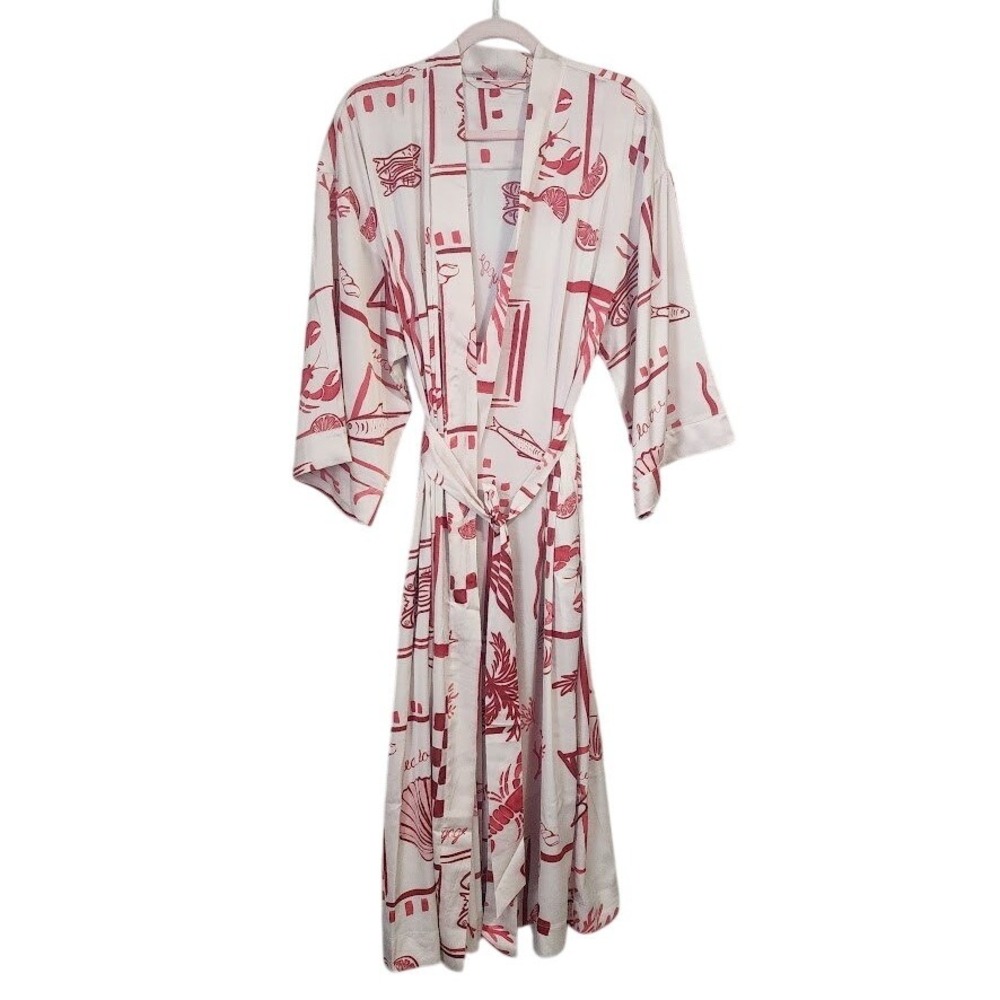 SOMA Nautical Long Satin Robe Dressing Housecoat SEA LA VIEโ GRAND CHERRY OS